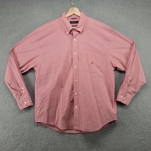 Nautica shirt‎ Men's Large Button Down Shirt 80's Two-Ply Cotton Red and White